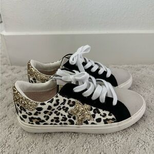 Vintage Havana Girls Sneakers Size 4 Black Leopard Gold Glitter Zipper